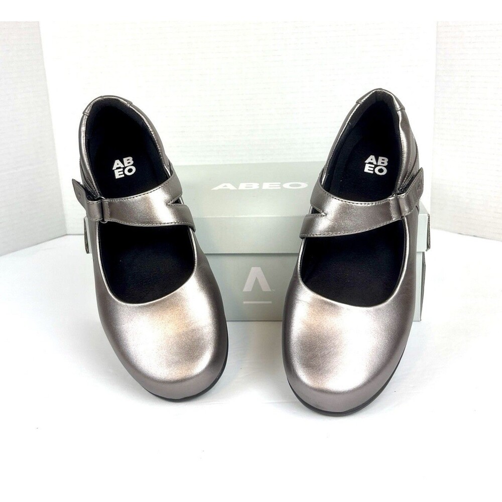 Abeo Alice Metatarsal Leather Mary Jane Metallic Charcoal Shoes Size 8 NIB